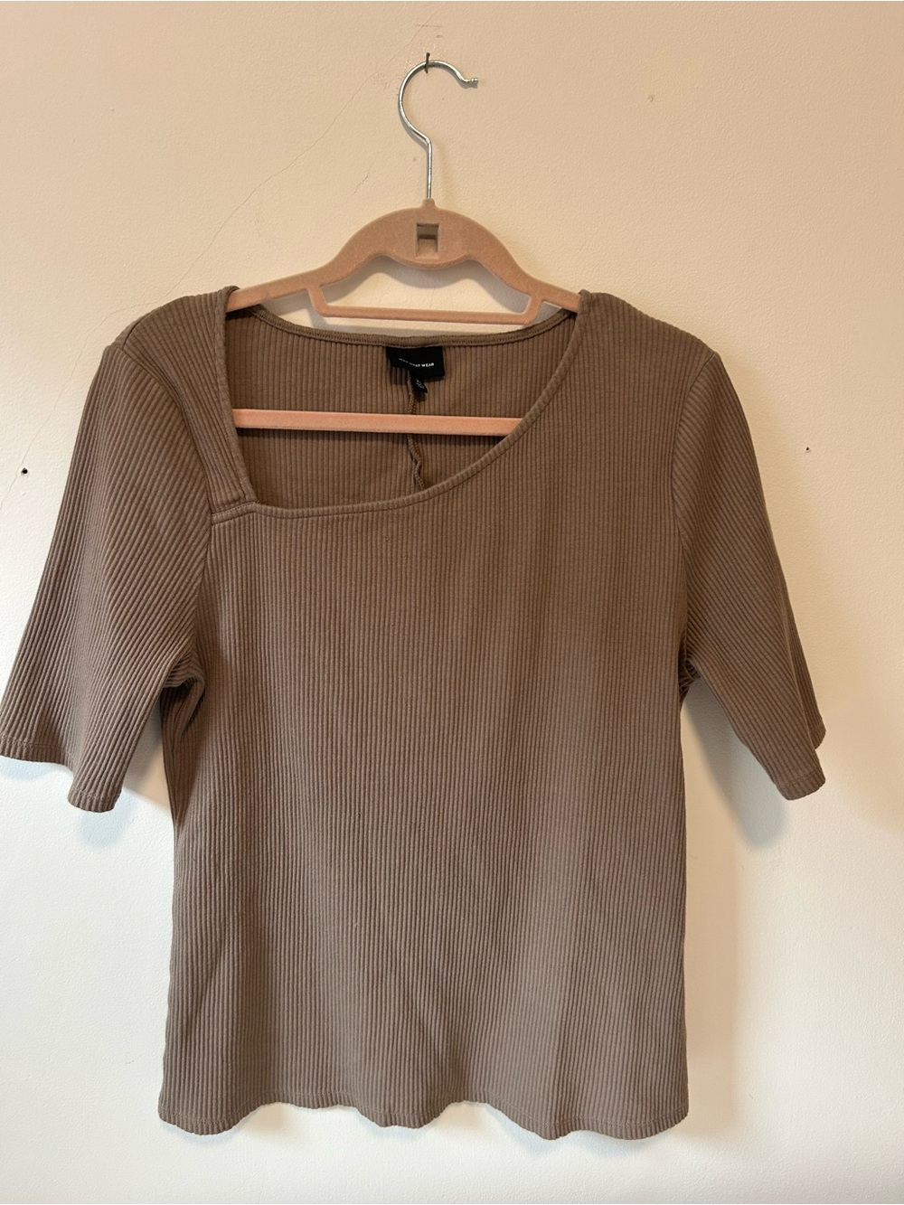 Who What Wear Ribbed Short Sleeve Top - Taupe